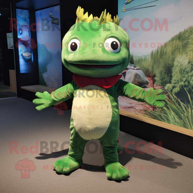 Forest Green Axolotls mascot costume character dressed with a T-Shirt and Foot pads Forest Green Axolotls mascot costume character dressed with a T-Shirt and Foot pads