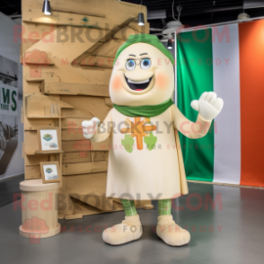 Cream Irish Flag mascot costume character dressed with a Chambray Shirt and Foot pads