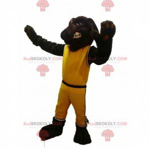 Mascotte cane marrone con abbigliamento sportivo giallo -
