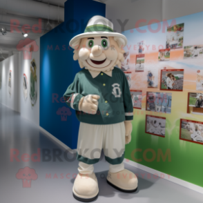 Cream Irish Flag mascot costume character dressed with a Chambray Shirt and Foot pads