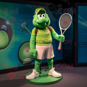 Green Tennis Racket mascot costume character dressed with a Cargo Pants and Belts