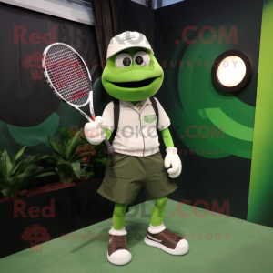 Green Tennis Racket mascot costume character dressed with a Cargo Pants and Belts