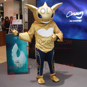 Gold Manta Ray maskot drakt...