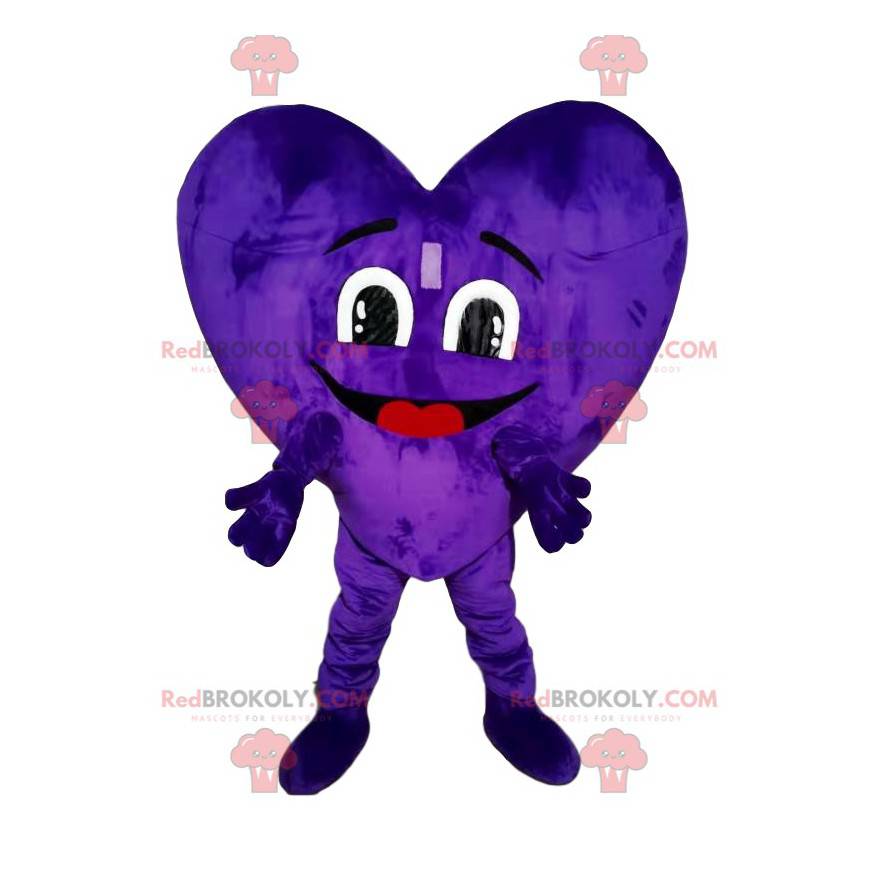 Mascotte de cœur violet en velours. Costume de cœur -