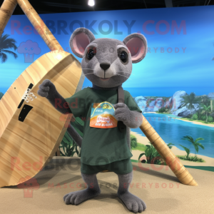 Gray Jaguarundi mascot costume character dressed with a Board Shorts and Clutch bags