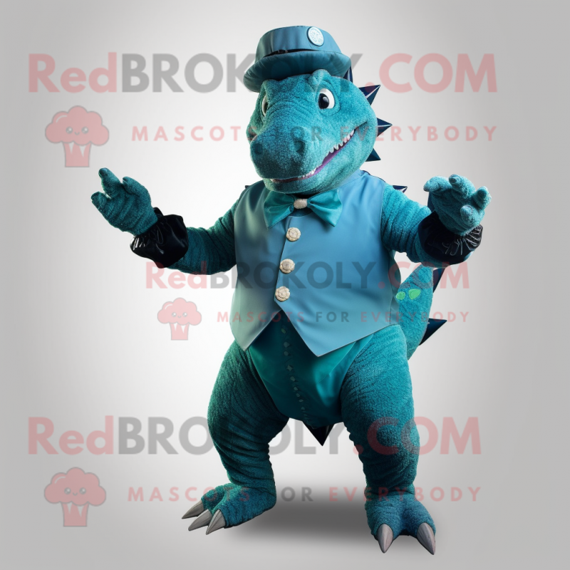 Teal Ankylosaurus mascot costume character dressed with a Capri Pants and Cufflinks