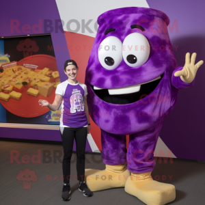 Purple Pizza Slice mascot costume character dressed with a Joggers and Wraps