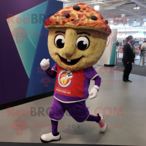 Purple Pizza Slice mascot costume character dressed with a Joggers and Wraps