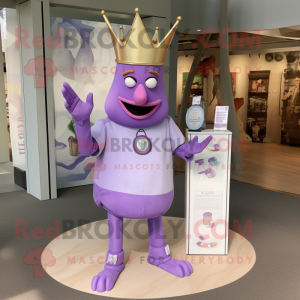 Lavender King mascot costume character dressed with a Romper and Shoe clips