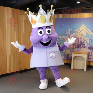 Lavender King mascot costume character dressed with a Romper and Shoe clips