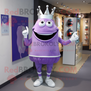 Lavender King mascot costume character dressed with a Romper and Shoe clips