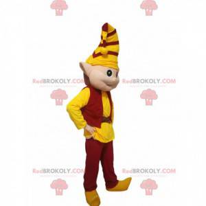 Mascote duende com uma roupa amarela e vermelha - Redbrokoly.com