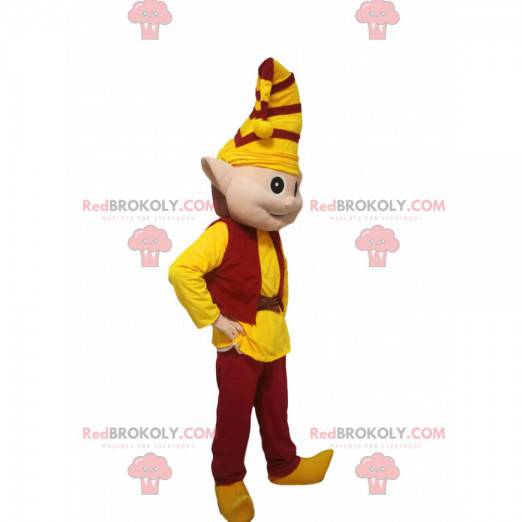 Mascotte de lutin avec une tenue jaune et rouge - Redbrokoly.com