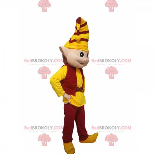 Mascotte Leprechaun con un vestito giallo e rosso -