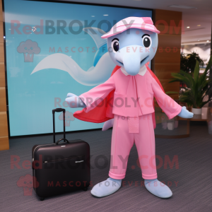 Pink Dolphin mascot costume character dressed with a Culottes and Briefcases