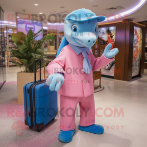 Pink Dolphin mascot costume character dressed with a Culottes and Briefcases