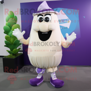 Cream Eggplant mascot costume character dressed with a Bermuda Shorts and Headbands