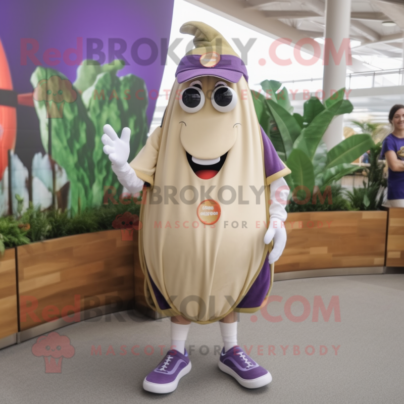 Cream Eggplant mascot costume character dressed with a Bermuda Shorts and Headbands