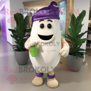 Cream Eggplant mascot costume character dressed with a Bermuda Shorts and Headbands