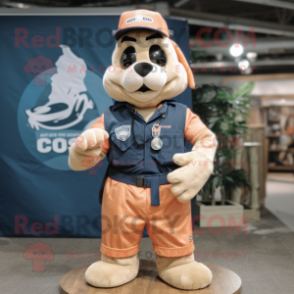 Peach Navy Seal mascot costume character dressed with a Polo Tee and Headbands