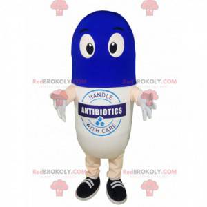 Witte en blauwe pil mascotte. - Redbrokoly.com