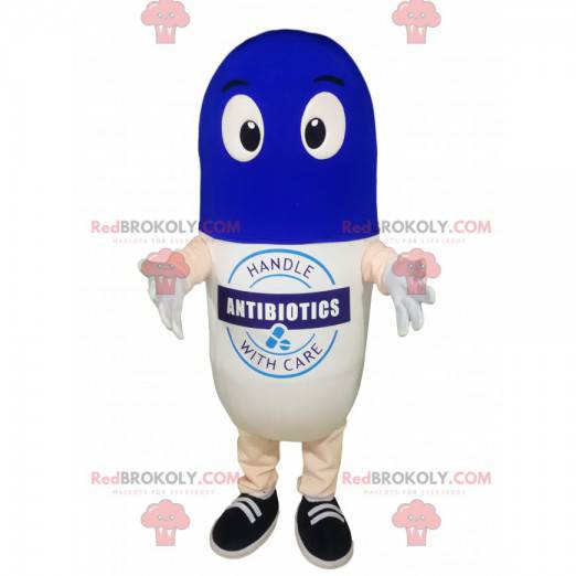 Mascote da pílula branca e azul. - Redbrokoly.com