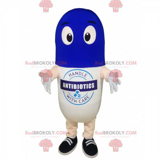 White and blue pill mascot. - Redbrokoly.com