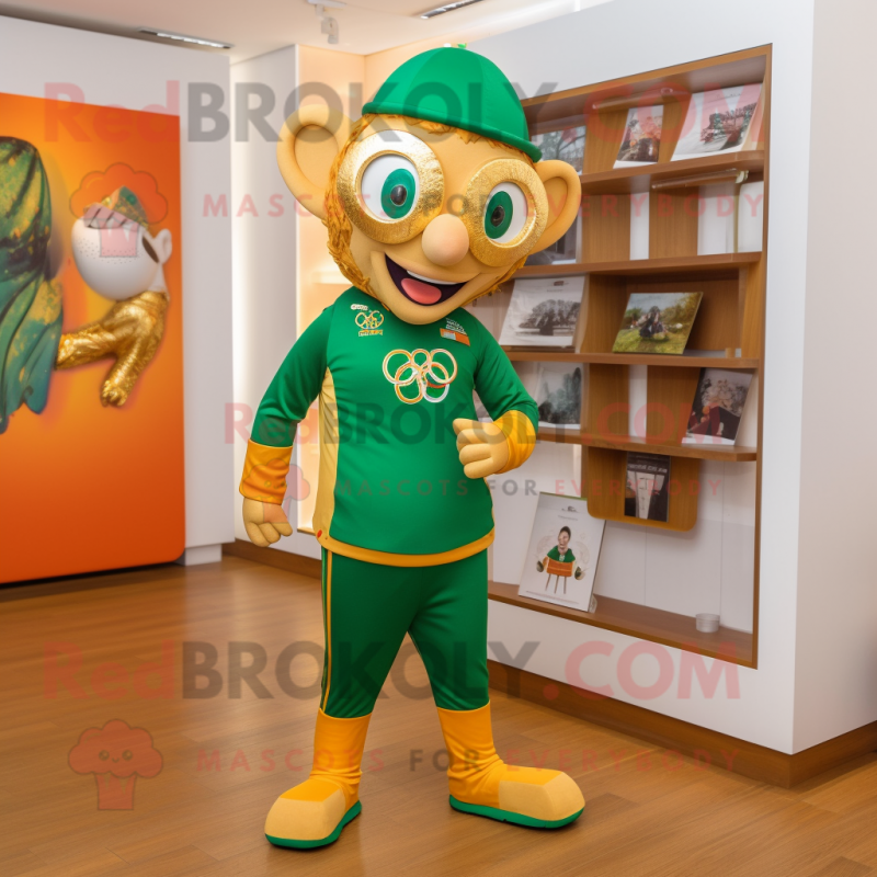 Gold Irish Flag mascot costume character dressed with a Capri Pants and Headbands Gold Irish Flag mascot costume character dressed with a Capri Pants and Headbands