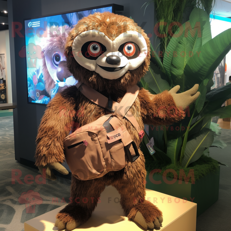 Brown Sloth mascot costume character dressed with a Rash Guard and Handbags