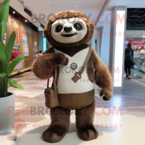 Brown Sloth mascot costume character dressed with a Rash Guard and Handbags