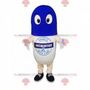 Witte en blauwe pil mascotte. - Redbrokoly.com