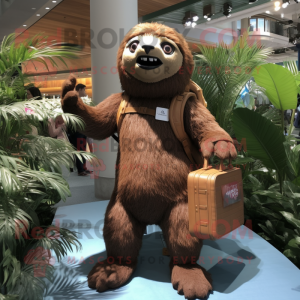 Brown Sloth mascot costume character dressed with a Rash Guard and Handbags