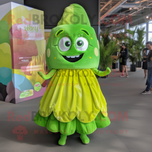 Lime Green Tacos mascot costume character dressed with a Mini Dress and Headbands