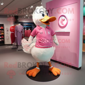 Pink Geese mascot costume character dressed with a Shorts and Brooches