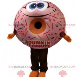 Donutmascotte met roze glazuur en een grote glimlach -