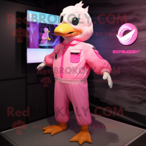 Pink Geese mascot costume character dressed with a Shorts and Brooches