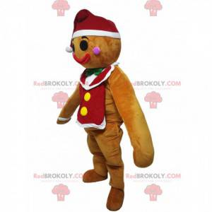 Gingerbread boonhomme mascotte con un cappello di Natale -