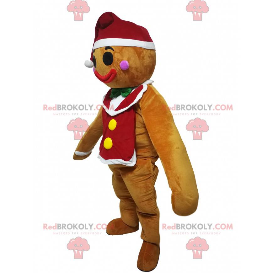 Gingerbread boonhomme mascotte met een kerstmuts -