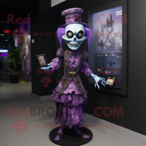 Purple Undead mascot costume character dressed with a Blouse and Shoe clips
