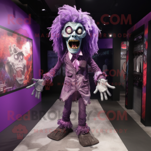 Purple Undead mascot costume character dressed with a Blouse and Shoe clips