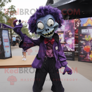 Purple Undead mascot costume character dressed with a Blouse and Shoe clips