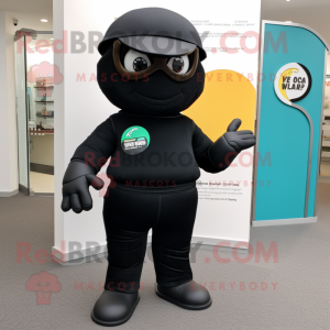 Black Superhero mascot costume character dressed with a Turtleneck and Hats