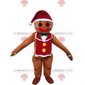 Gingerbread boonhomme mascotte con un cappello di Natale -