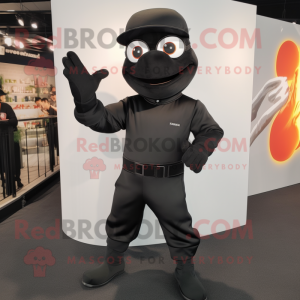 Black Superhero mascot costume character dressed with a Turtleneck and Hats