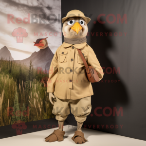 Tan Quail mascot costume character dressed with a Poplin Shirt and Berets