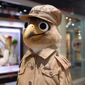 Tan Quail mascot costume character dressed with a Poplin Shirt and Berets