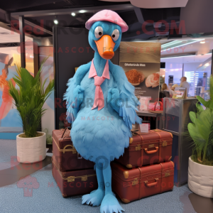 Sky Blue Flamingo mascot costume character dressed with a Cover-up and Briefcases