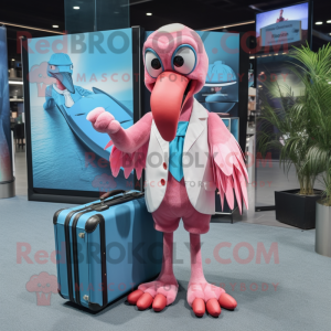 Sky Blue Flamingo mascot costume character dressed with a Cover-up and Briefcases