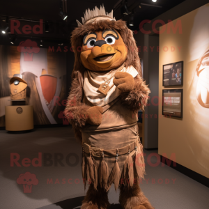Brown Chief mascot costume character dressed with a Blouse and Wraps