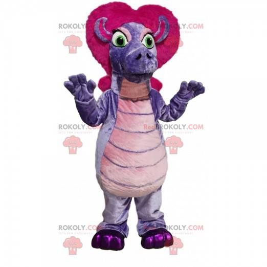 Mascotte de dragonne violette avec une chevelure fushia -